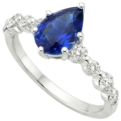 Natural Earth Mined Diamond & Pear Blue Sapphire Engagement Ring With Accents 6.75 Carats