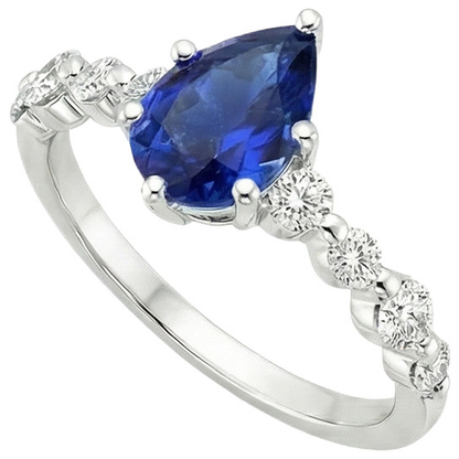 Natural Earth Mined Diamond & Pear Blue Sapphire Engagement Ring With Accents 6.75 Carats