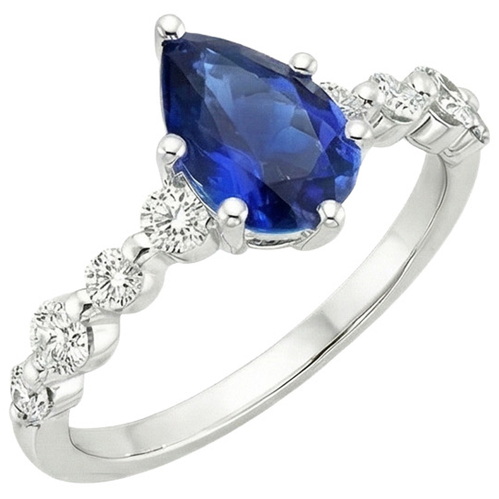 Natural Earth Mined Diamond & Pear Blue Sapphire Engagement Ring With Accents 6.75 Carats