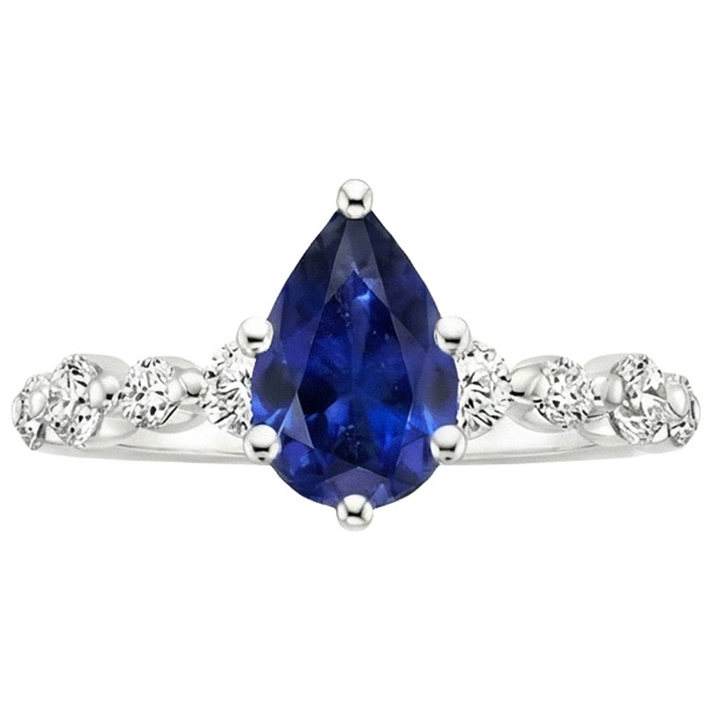 Natural Earth Mined Diamond & Pear Blue Sapphire Engagement Ring With Accents 6.75 Carats