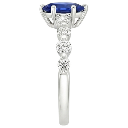 Natural Earth Mined Diamond & Pear Blue Sapphire Engagement Ring With Accents 6.75 Carats