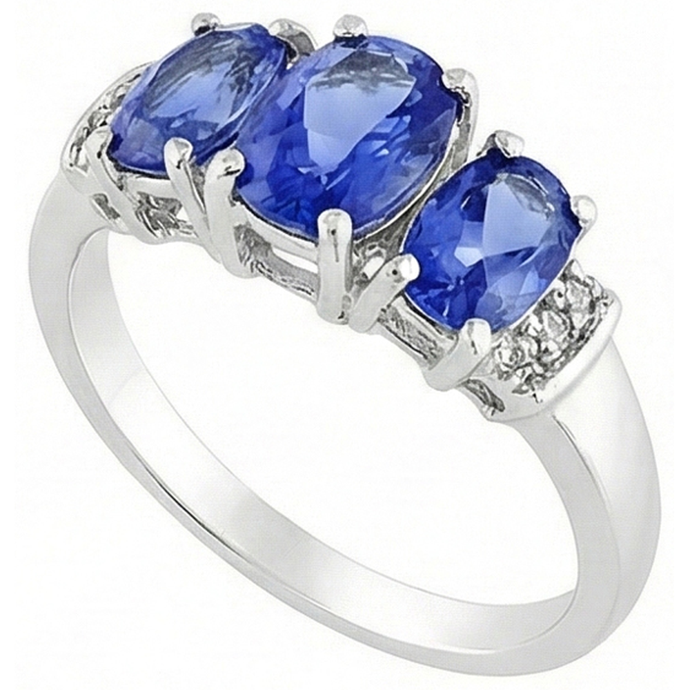 Natural Earth Mined Diamonds Ceylon Sapphire 5.25 Carats Wedding Ring Gold White 14K
