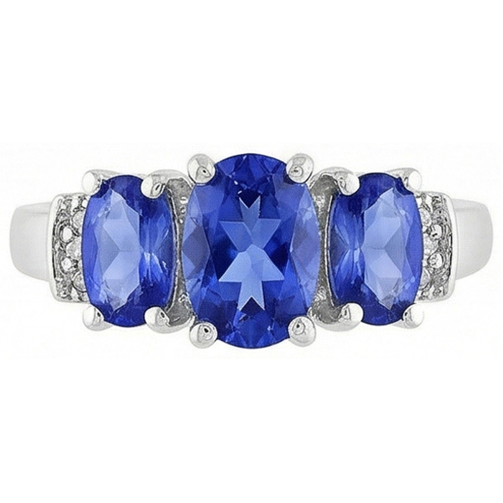 Natural Earth Mined Diamonds Ceylon Sapphire 5.25 Carats Wedding Ring Gold White 14K