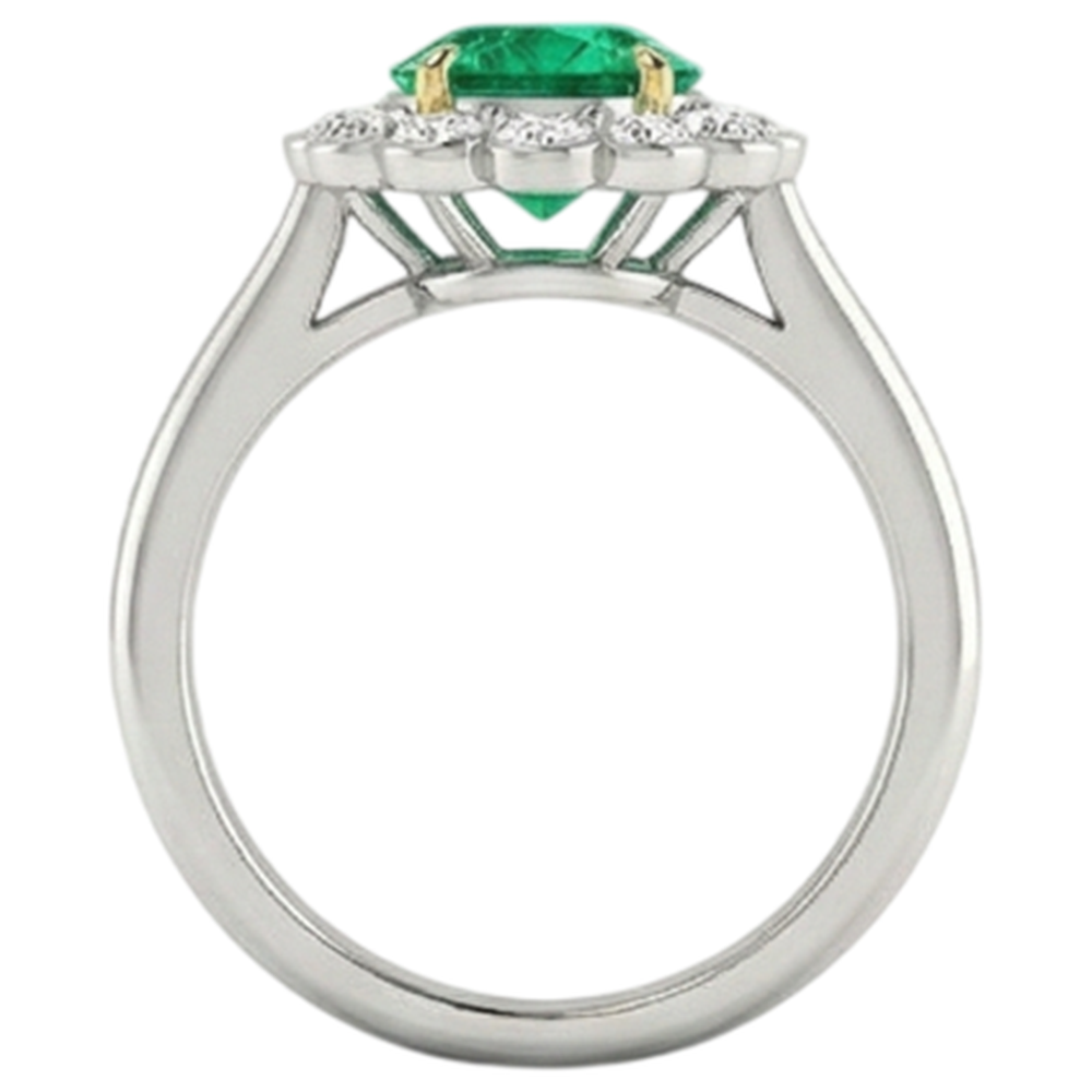 Natural Gemstone Ring Halo Green Emerald GIA Round Diamonds