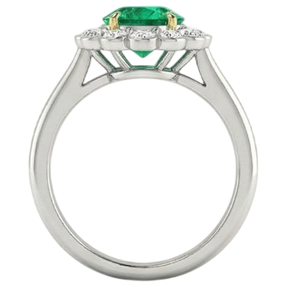 Natural Gemstone Ring Halo Green Emerald GIA Round Diamonds