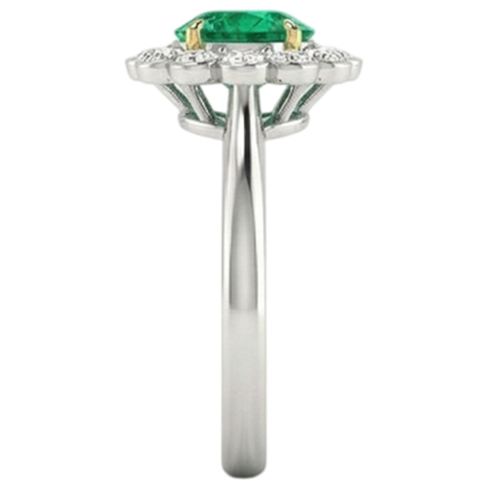 Natural Gemstone Ring Halo Green Emerald GIA Round Diamonds