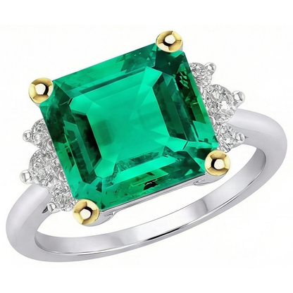 Natural Green Emerald GIA And Diamond Ring 14K Gold Jewelry