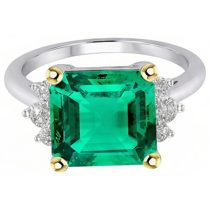 Natural Green Emerald GIA And Diamond Ring 14K Gold Jewelry