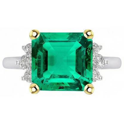 Natural Green Emerald GIA And Diamond Ring 14K Gold Jewelry