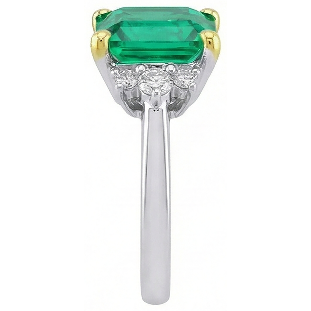 Natural Green Emerald GIA And Diamond Ring 14K Gold Jewelry