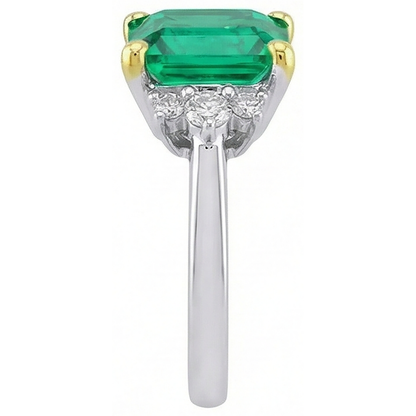 Natural Green Emerald GIA And Diamond Ring 14K Gold Jewelry