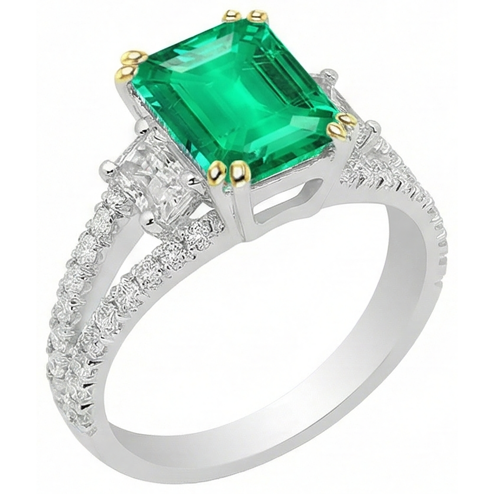 Natural Green Emerald GIA Diamond Ring Fine Jewelry