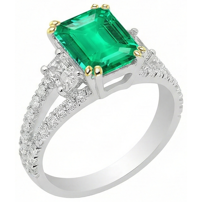 Natural Green Emerald GIA Diamond Ring Fine Jewelry