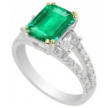 Natural Green Emerald GIA Diamond Ring Fine Jewelry