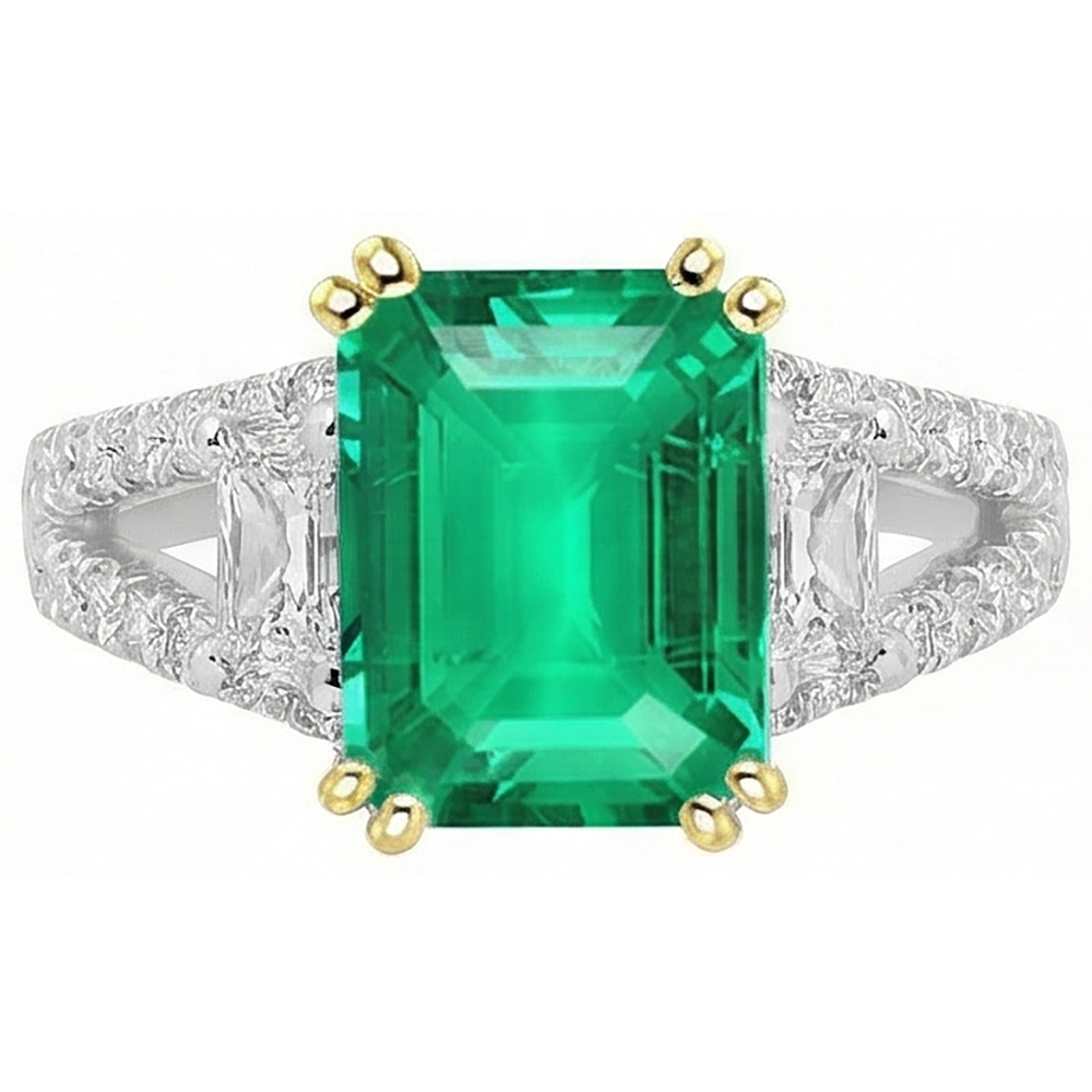 Natural Green Emerald GIA Diamond Ring Fine Jewelry