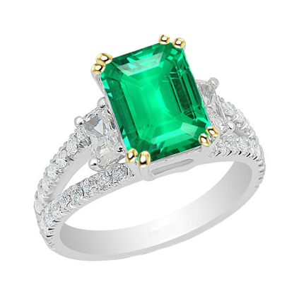 Natural Green Emerald Diamond Ring Fine Jewelry