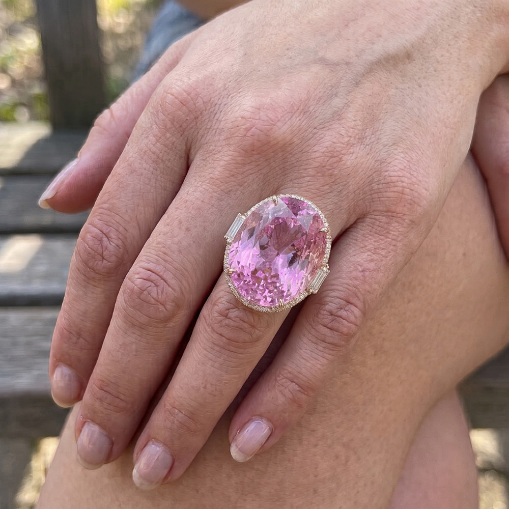 Natural Kunzite Ring 26ct - Rose Gold 14K
