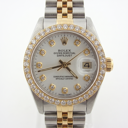 Natural Ladies Rolex Date-Just Watch Diamond White Dial Bezel