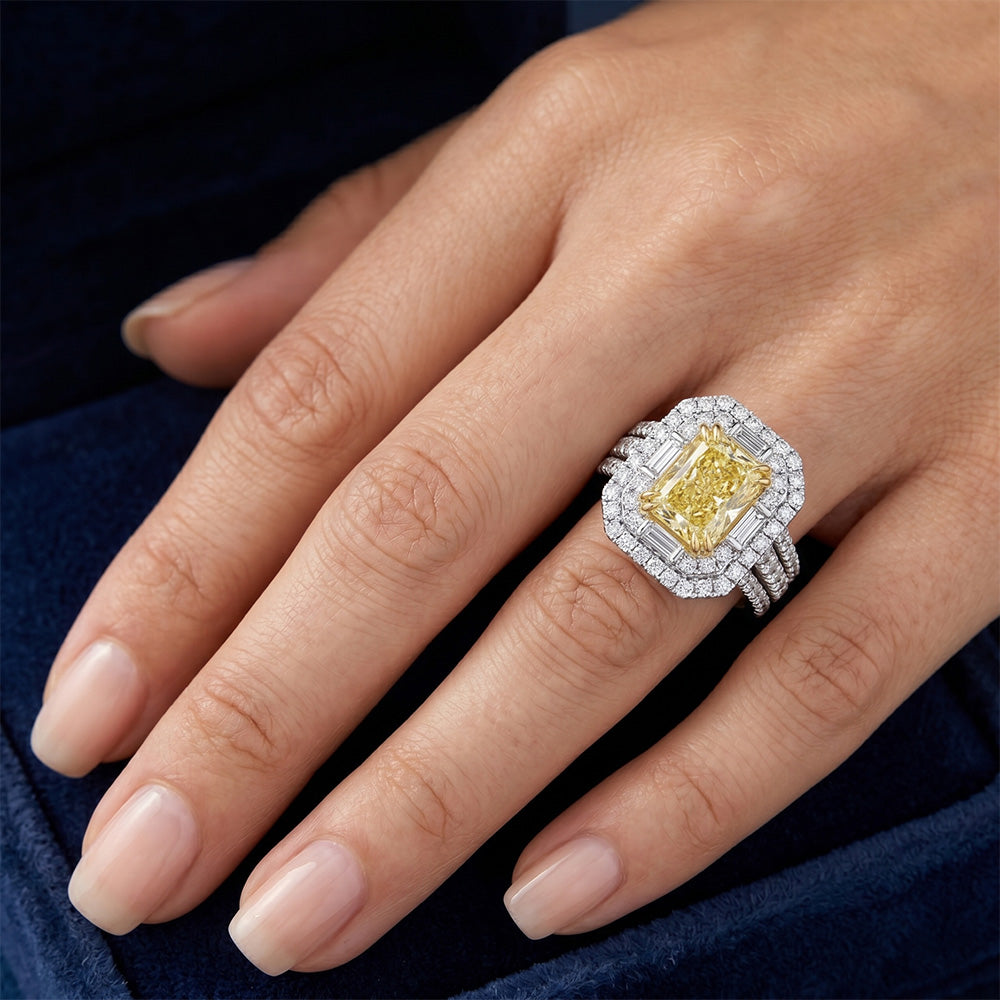 Natural Radiant Fancy Yellow Diamond Halo Setting Ring – 2.5 ct