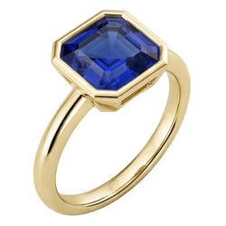 Natural Real Solitaire Ring 1.50 Carats Bezel Set Asscher Sapphire Yellow Gold...
