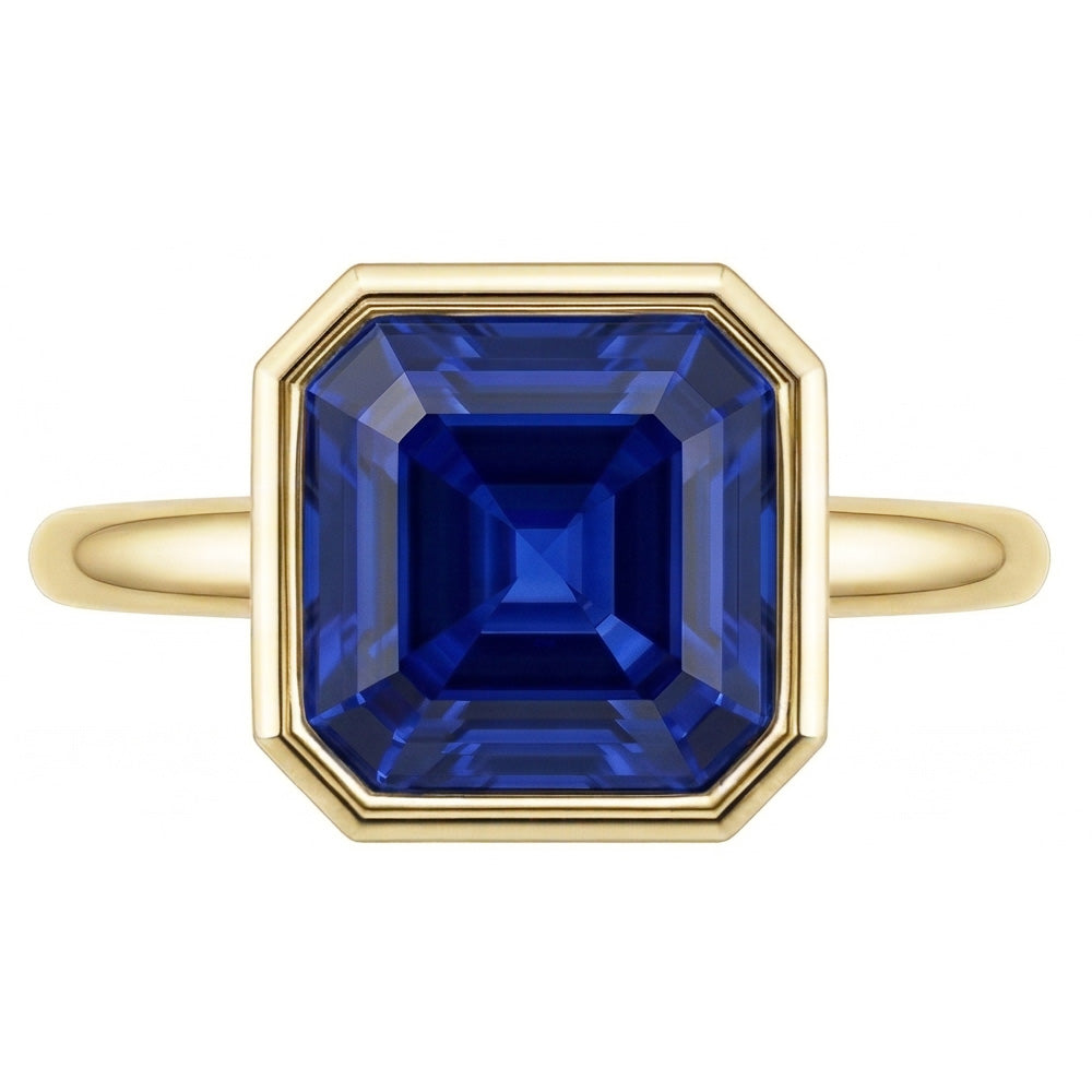 Natural Real Solitaire Ring 1.50 Carats Bezel Set Asscher Sapphire Yellow Gold...
