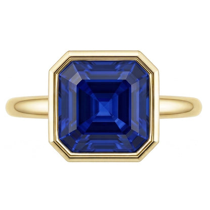 Natural Real Solitaire Ring 1.50 Carats Bezel Set Asscher Sapphire Yellow Gold...