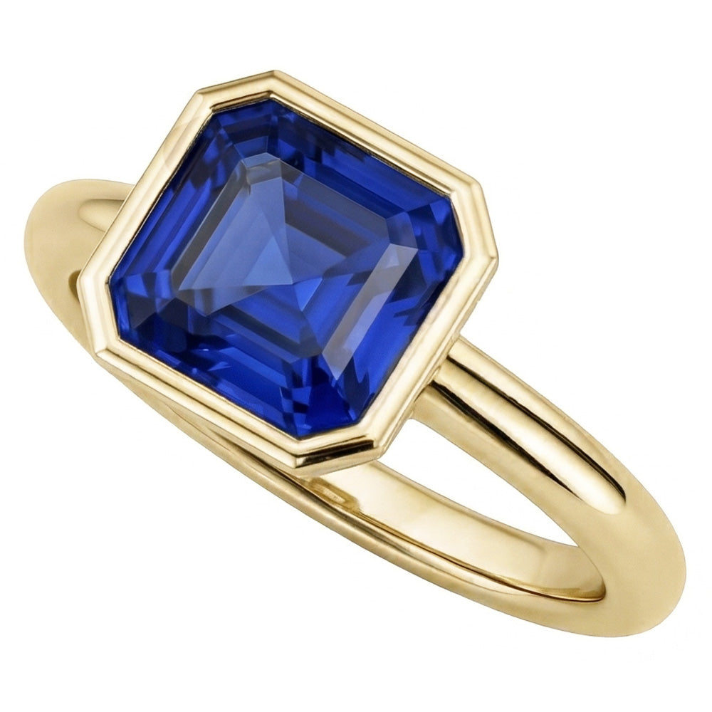 Natural Real Solitaire Ring 1.50 Carats Bezel Set Asscher Sapphire Yellow Gold...
