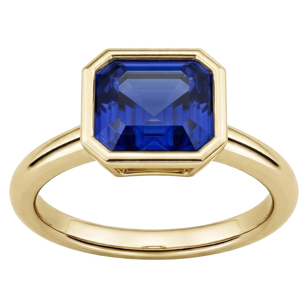 Natural Real Solitaire Ring 1.50 Carats Bezel Set Asscher Sapphire Yellow Gold...