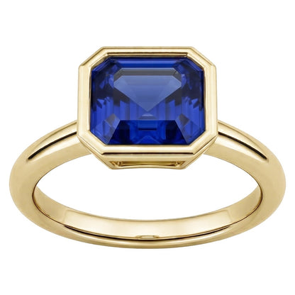 Natural Real Solitaire Ring 1.50 Carats Bezel Set Asscher Sapphire Yellow Gold...