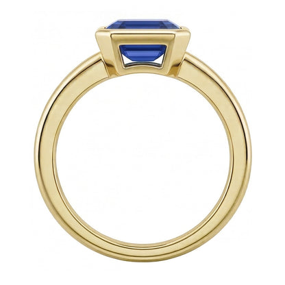 Natural Real Solitaire Ring 1.50 Carats Bezel Set Asscher Sapphire Yellow Gold...