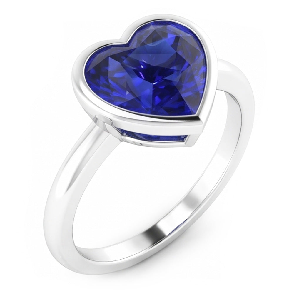 Natural Real Solitaire Ring Heart Bezel Set Sri Lankan Sapphire 2 Carats Gold