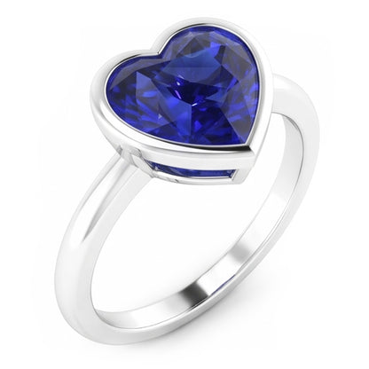 Natural Real Solitaire Ring Heart Bezel Set Sri Lankan Sapphire 2 Carats Gold