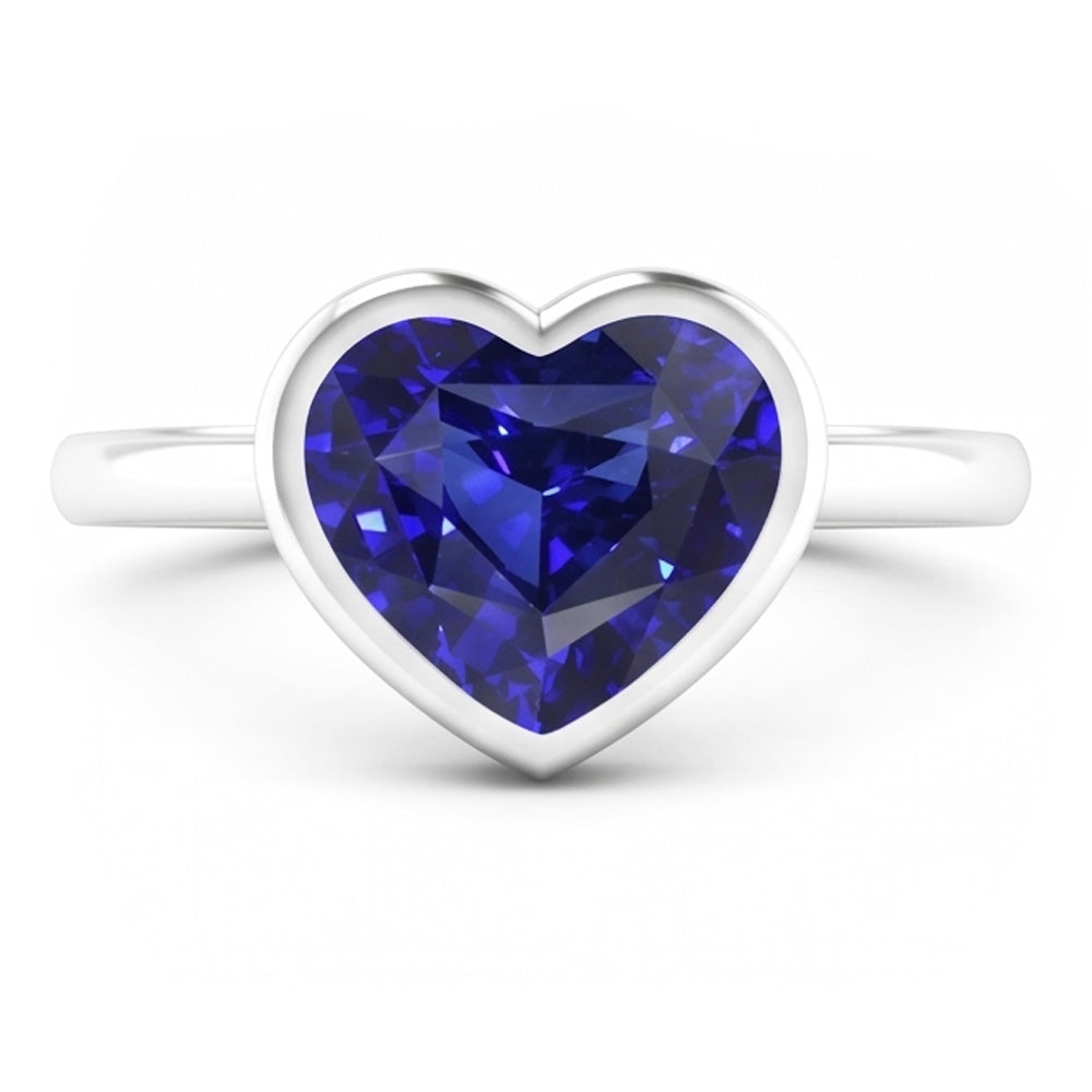 Natural Real Solitaire Ring Heart Bezel Set Sri Lankan Sapphire 2 Carats Gold
