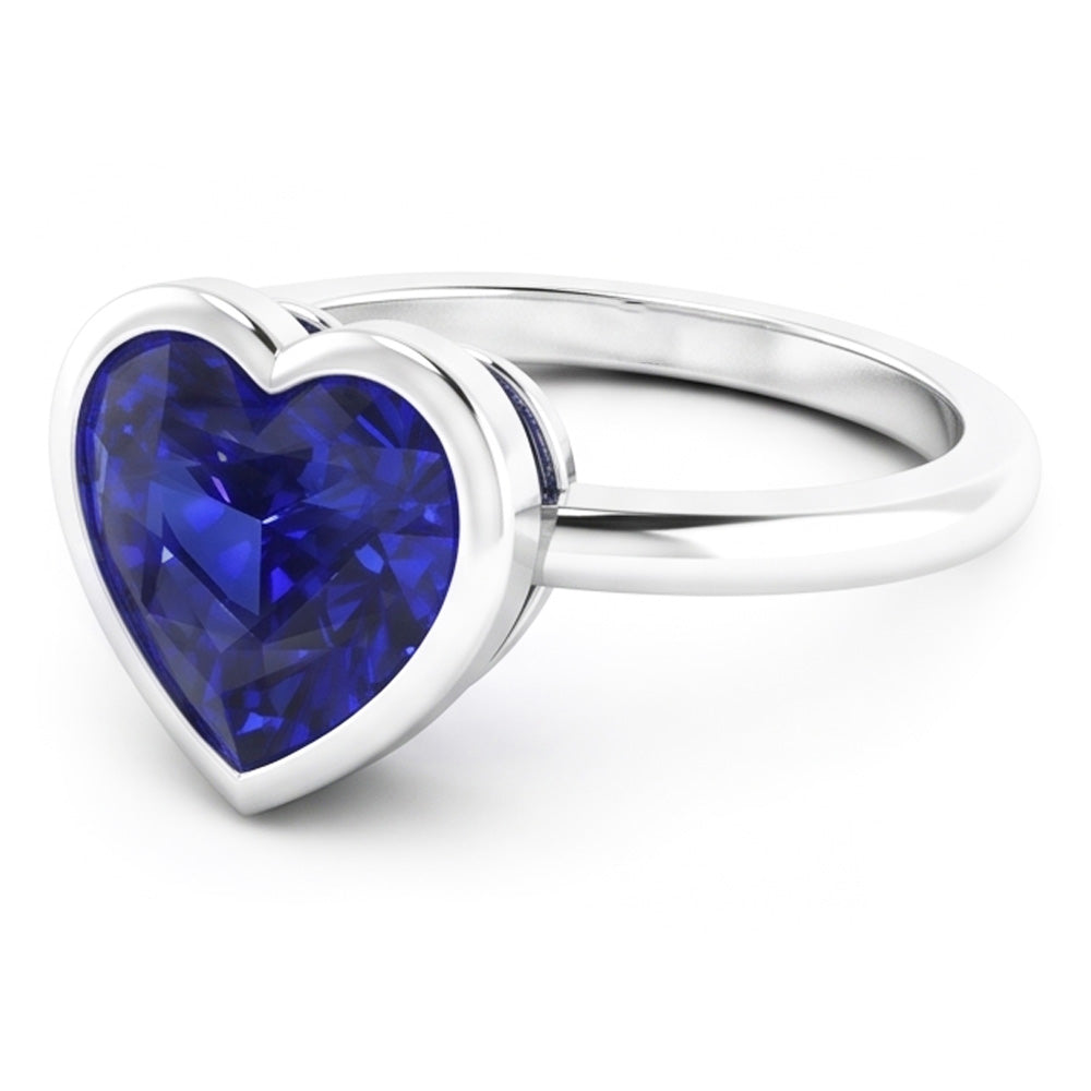Natural Real Solitaire Ring Heart Bezel Set Sri Lankan Sapphire 2 Carats Gold