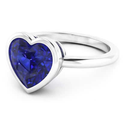 Natural Real Solitaire Ring Heart Bezel Set Sri Lankan Sapphire 2 Carats Gold