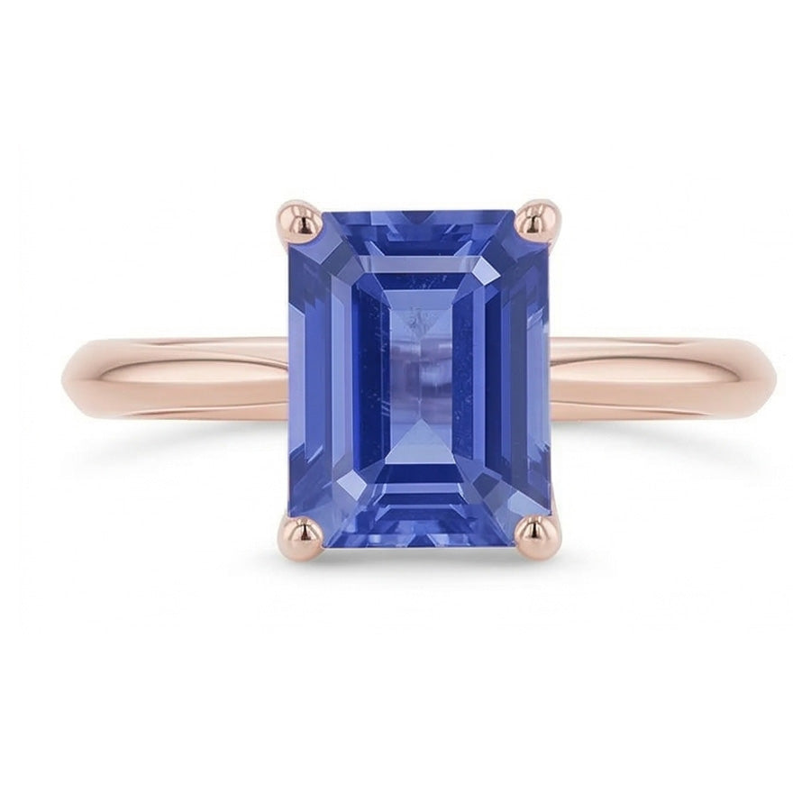 Natural Real ( Not Lab Grown )  1.50 Carats Classic Solitaire Ring Emerald Blue Sapphire Rose Gold 14K