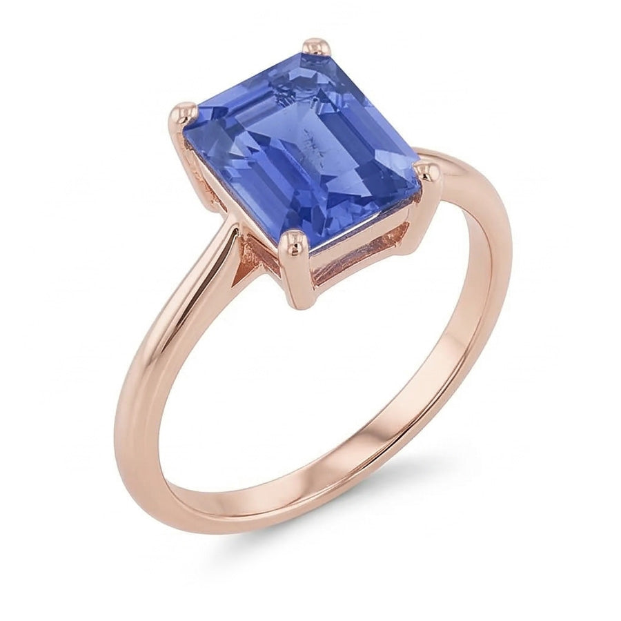 Natural Real ( Not Lab Grown )  1.50 Carats Classic Solitaire Ring Emerald Blue Sapphire Rose Gold 14K