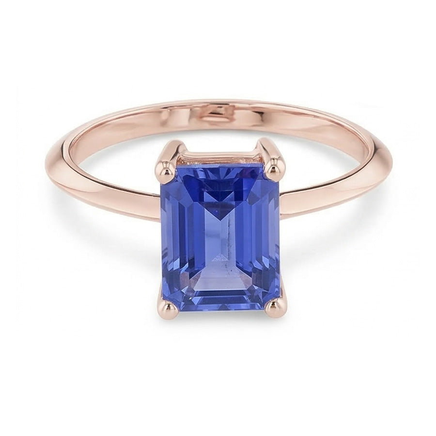 Natural Real ( Not Lab Grown )  1.50 Carats Classic Solitaire Ring Emerald Blue Sapphire Rose Gold 14K
