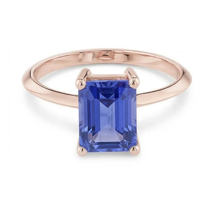 Natural Real ( Not Lab Grown )  1.50 Carats Classic Solitaire Ring Emerald Blue Sapphire Rose Gold 14K