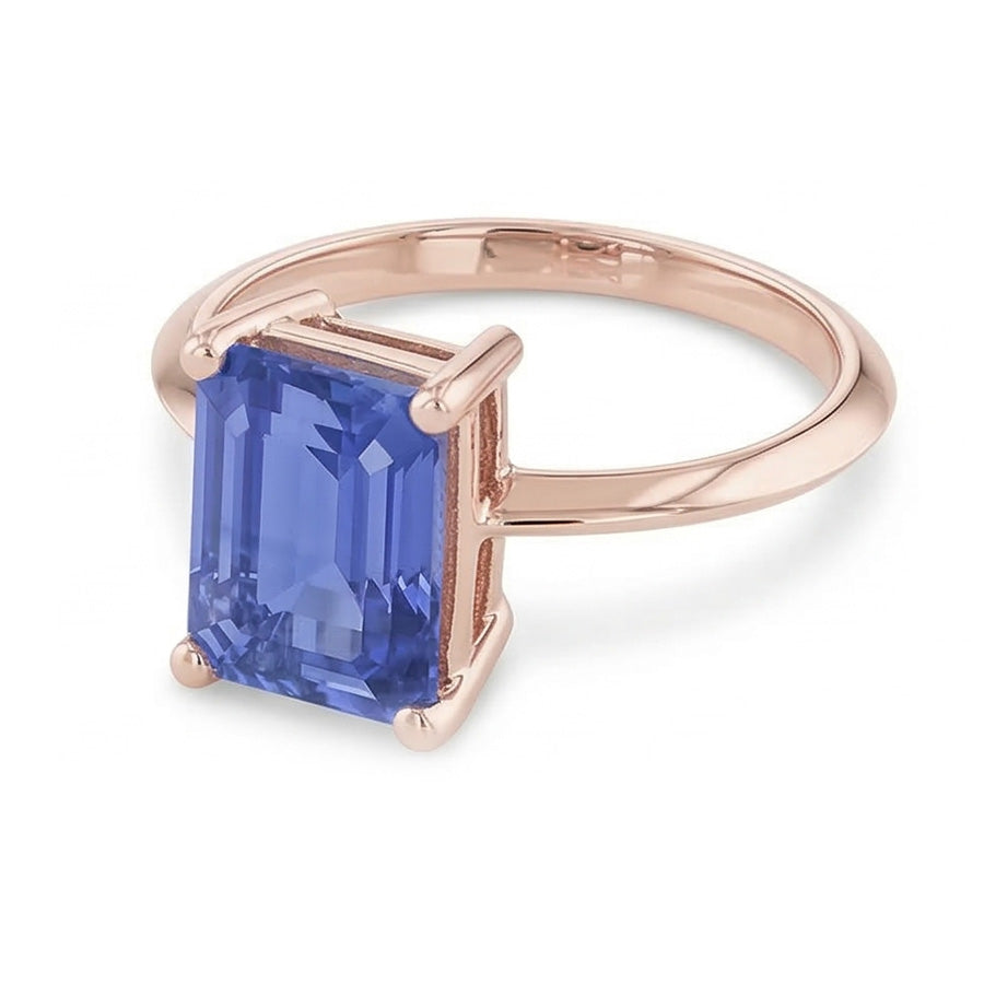 Natural Real ( Not Lab Grown )  1.50 Carats Classic Solitaire Ring Emerald Blue Sapphire Rose Gold 14K