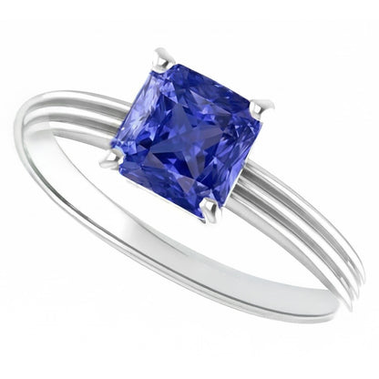 Natural Real ( Not Lab Grown )  1.50 Carats Radiant Solitaire Engagement Ring Ceylon Sapphire Gold 14K
