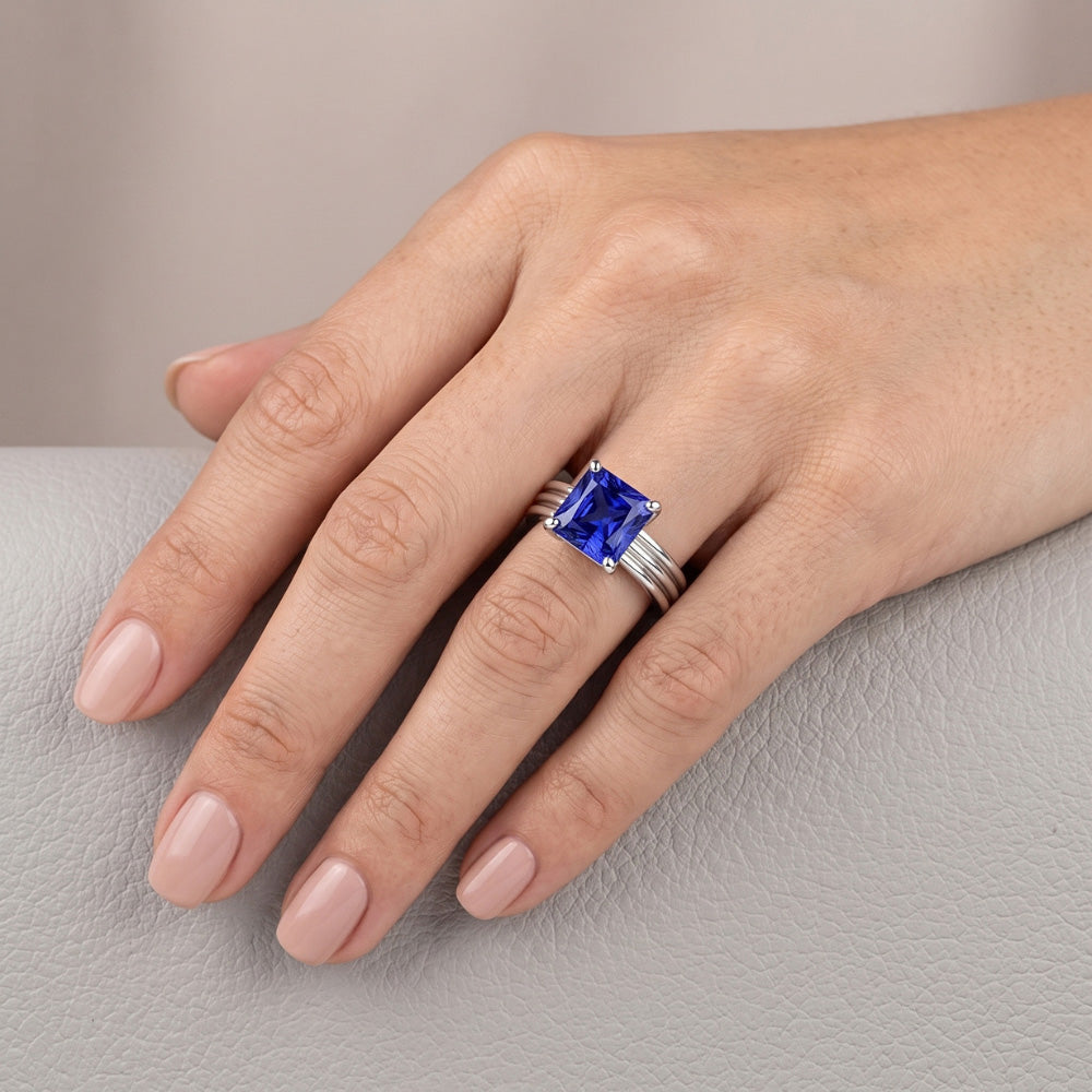 Natural Real ( Not Lab Grown )  1.50 Carats Radiant Solitaire Engagement Ring Ceylon Sapphire Gold 14K