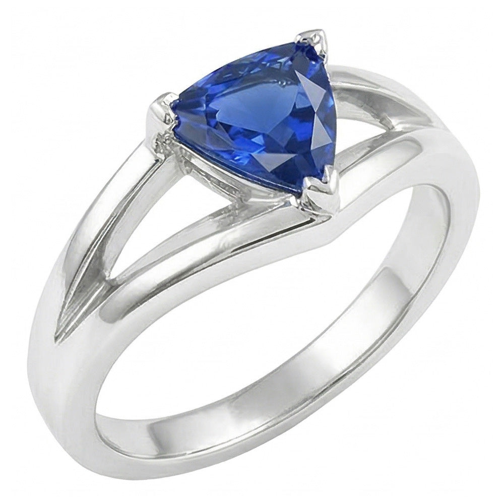 Natural Real ( Not Lab Grown )  1.50 Carats Solitaire Ring Trillion Ceylon Sapphire Split Shank