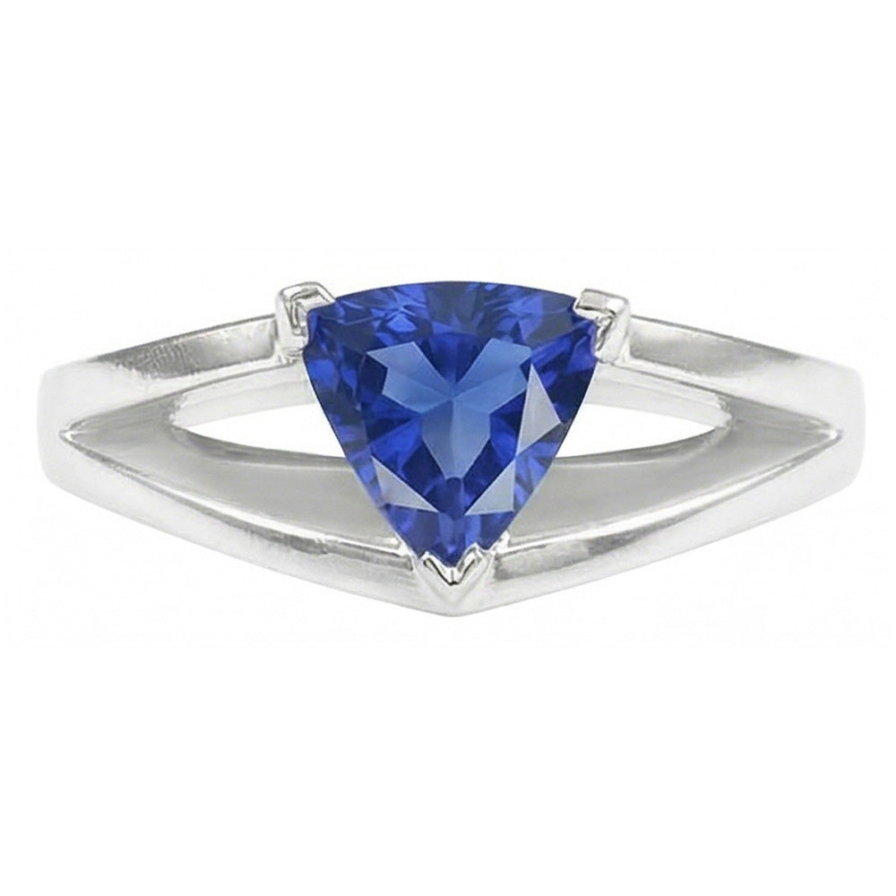Natural Real ( Not Lab Grown )  1.50 Carats Solitaire Ring Trillion Ceylon Sapphire Split Shank