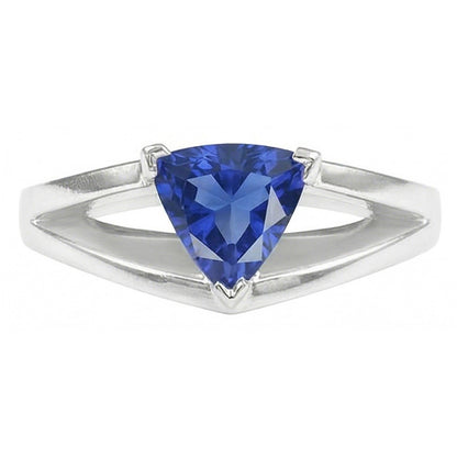 Natural Real ( Not Lab Grown )  1.50 Carats Solitaire Ring Trillion Ceylon Sapphire Split Shank