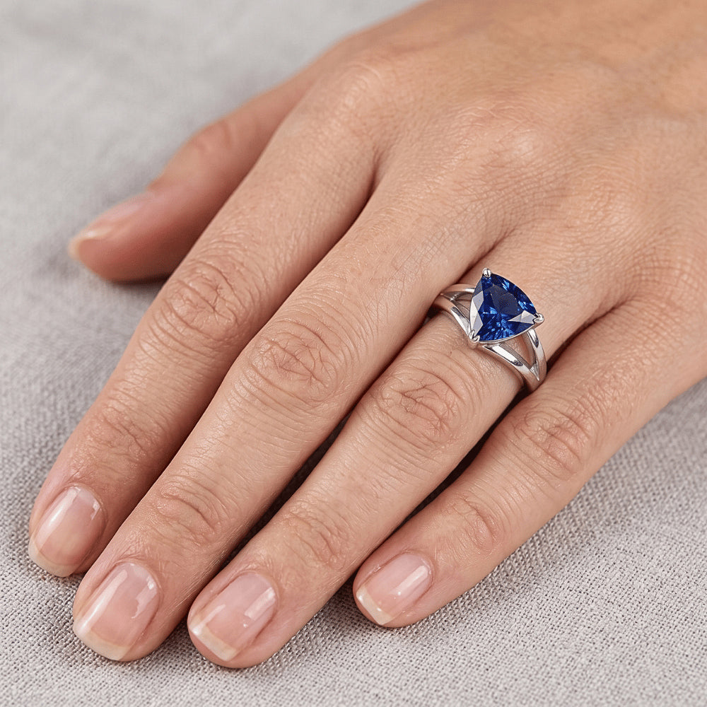 Natural Real ( Not Lab Grown )  1.50 Carats Solitaire Ring Trillion Ceylon Sapphire Split Shank
