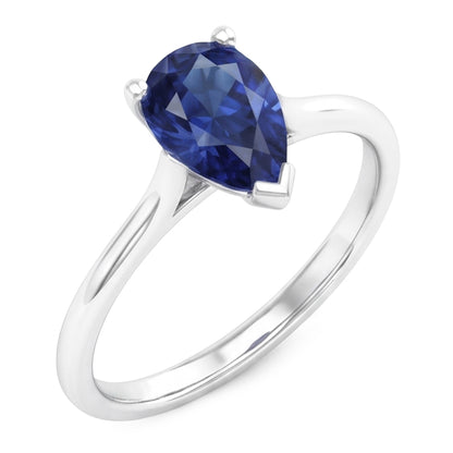 Natural Real ( Not Lab Grown )  1 Carat Ceylon Sapphire Solitaire Ring Pear Cut Cathedral Setting