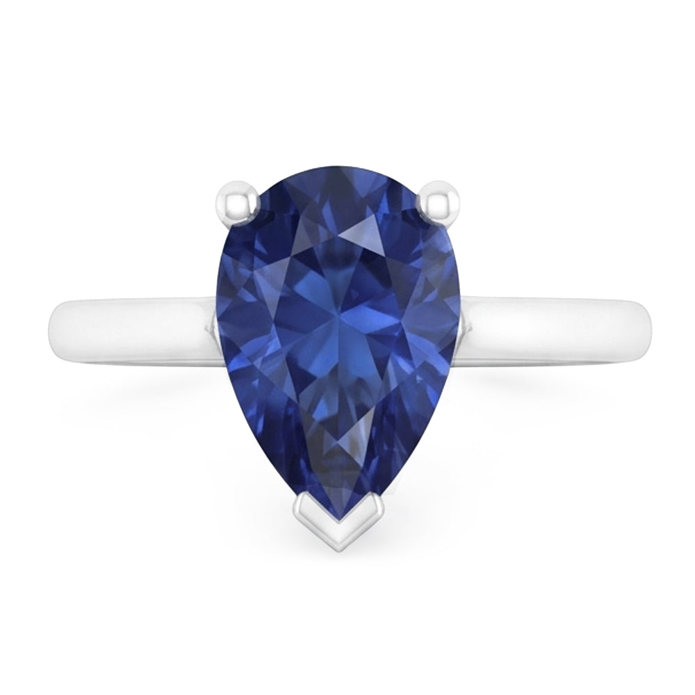 Natural Real ( Not Lab Grown )  1 Carat Ceylon Sapphire Solitaire Ring Pear Cut Cathedral Setting