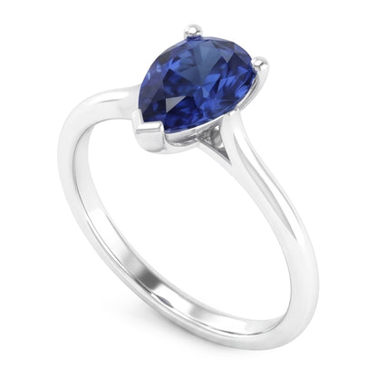 Natural Real ( Not Lab Grown )  1 Carat Ceylon Sapphire Solitaire Ring Pear Cut Cathedral Setting