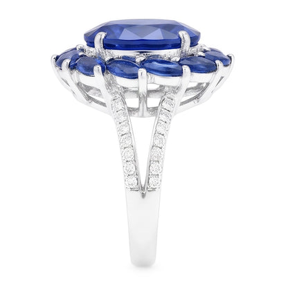 Natural Real ( Not Lab Grown )  10.50 Carats Oval And Marquise Sri Lankan Sapphire Ring White Gold 14K